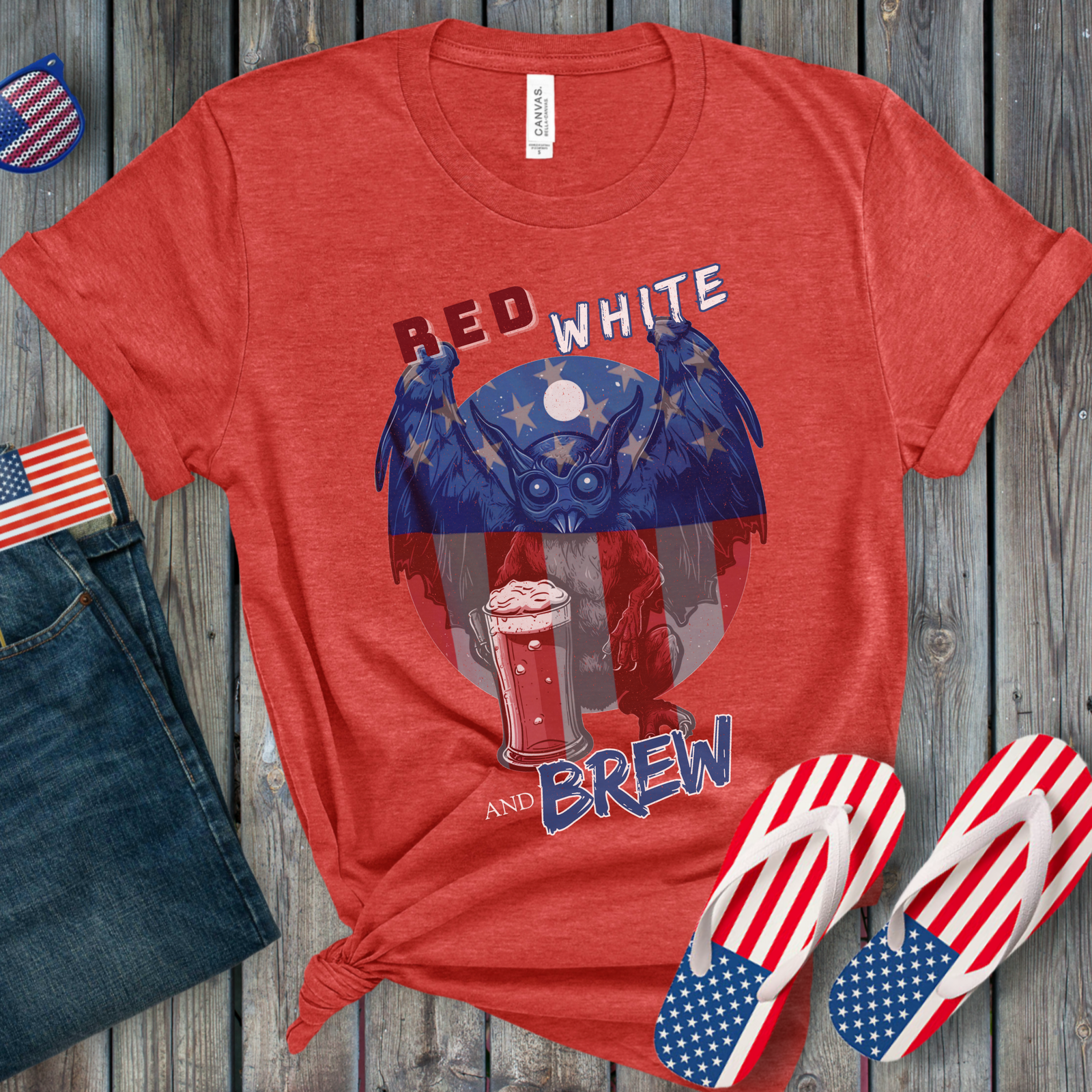 Classic Mothman Red, White, and Brew T-Shirt - Image 2