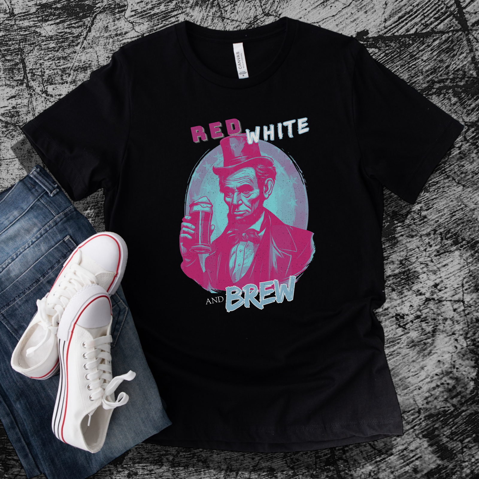 Modern Abe Lincoln Red, White, and Brew T-Shirt - Image 4