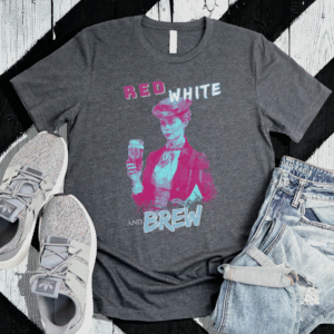 Modern Nellie Bly Red, White, and Brew T-Shirt