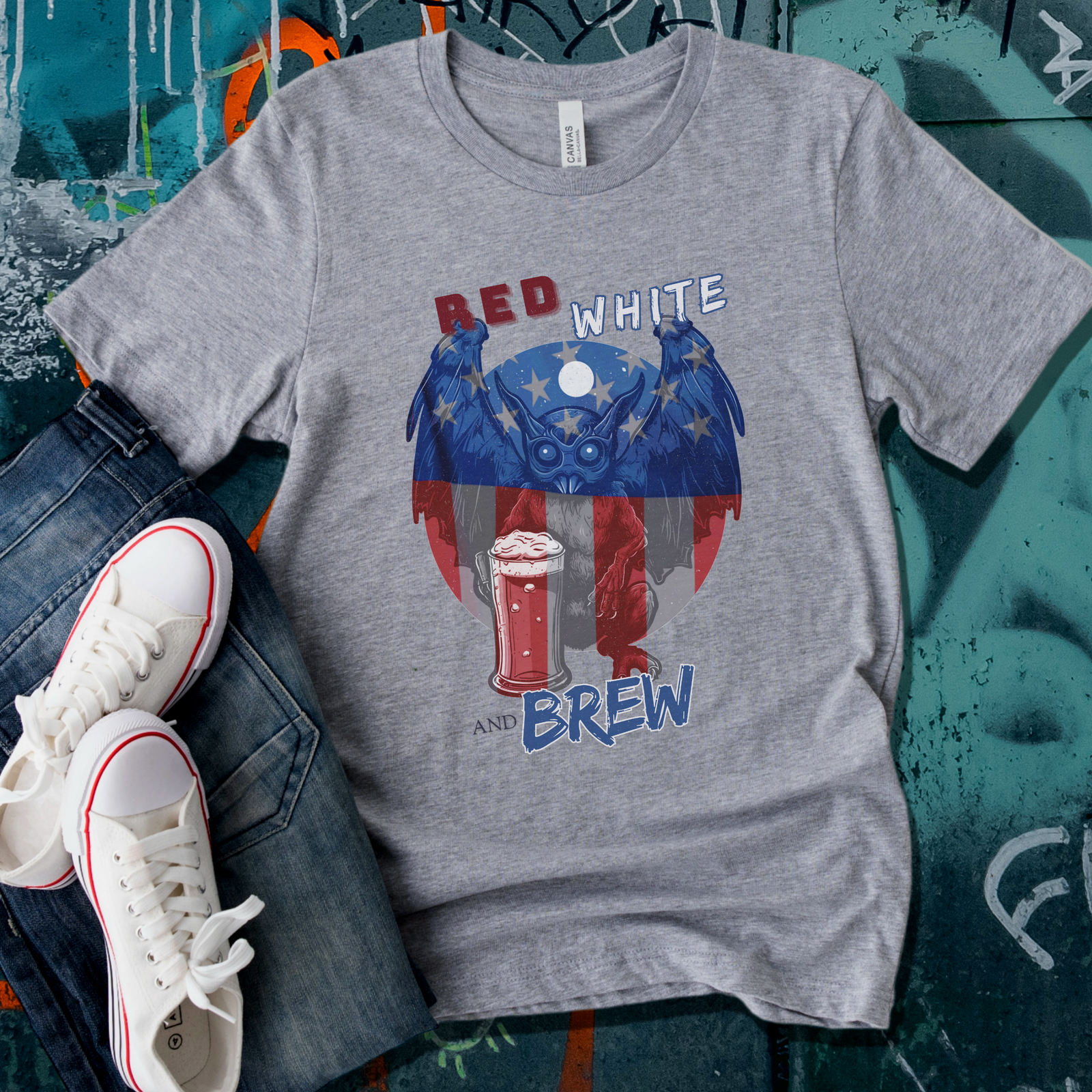 Classic Mothman Red, White, and Brew T-Shirt