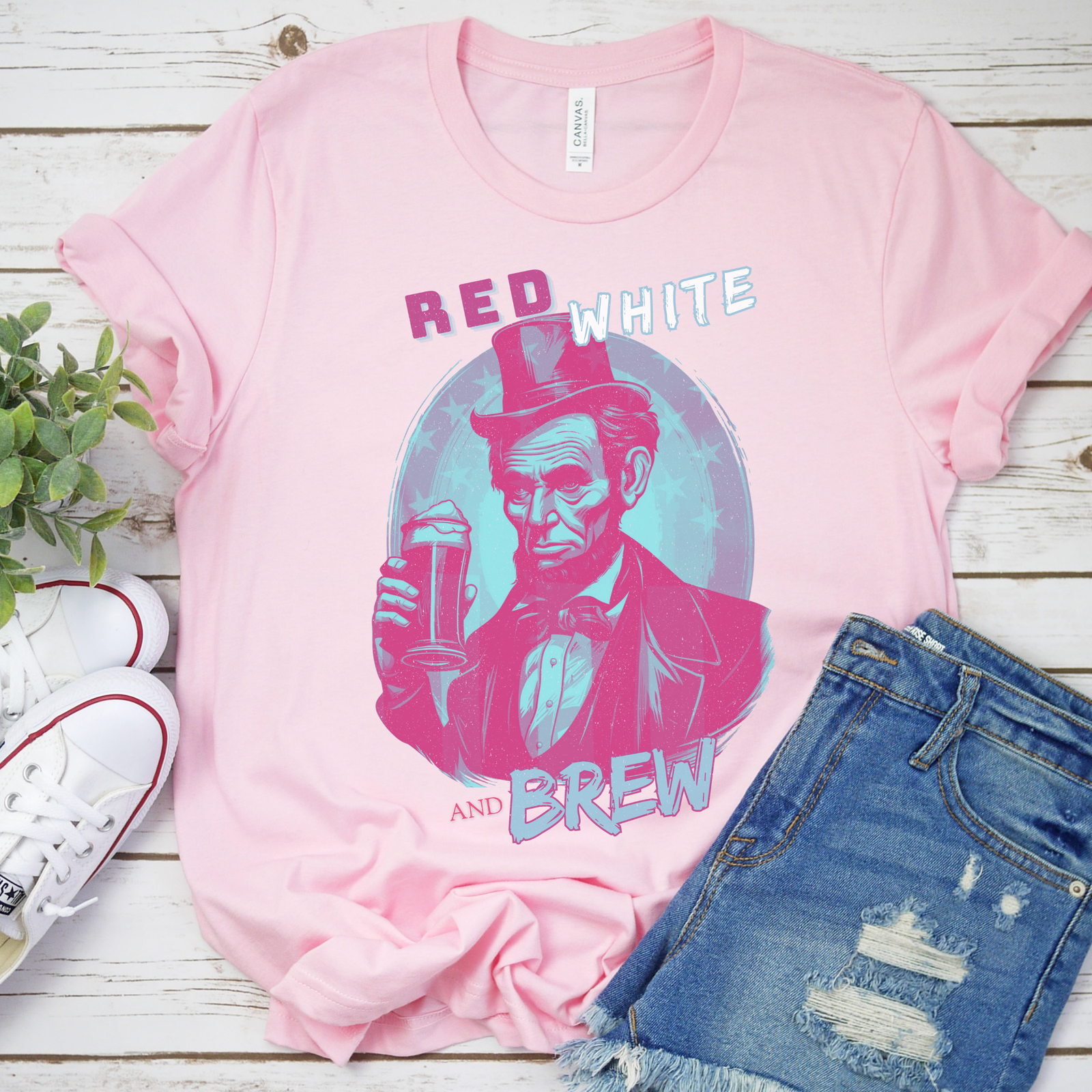 Modern Abe Lincoln Red, White, and Brew T-Shirt - Image 5