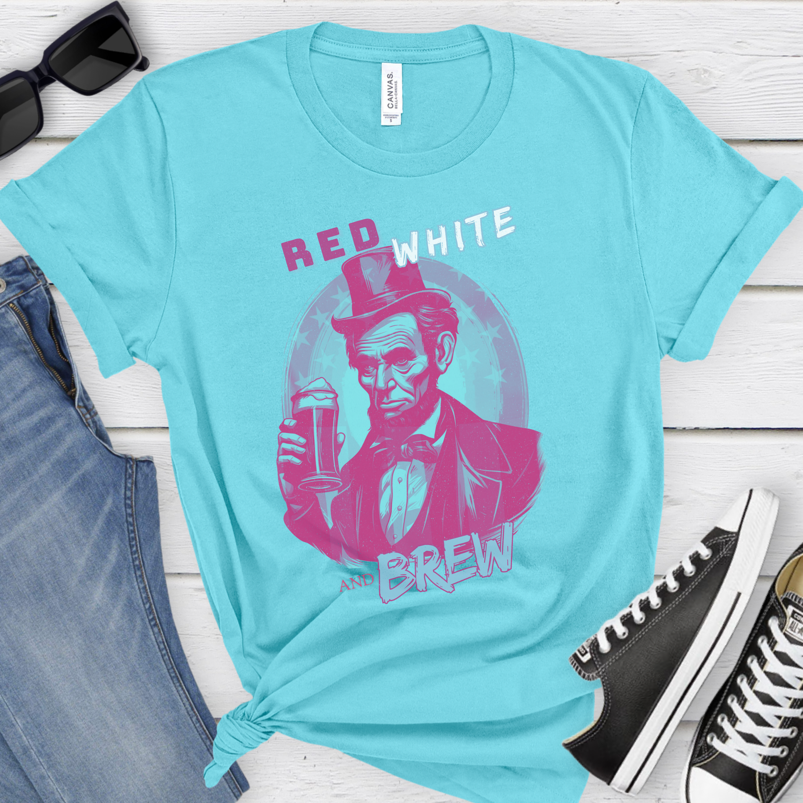 Modern Abe Lincoln Red, White, and Brew T-Shirt - Image 3