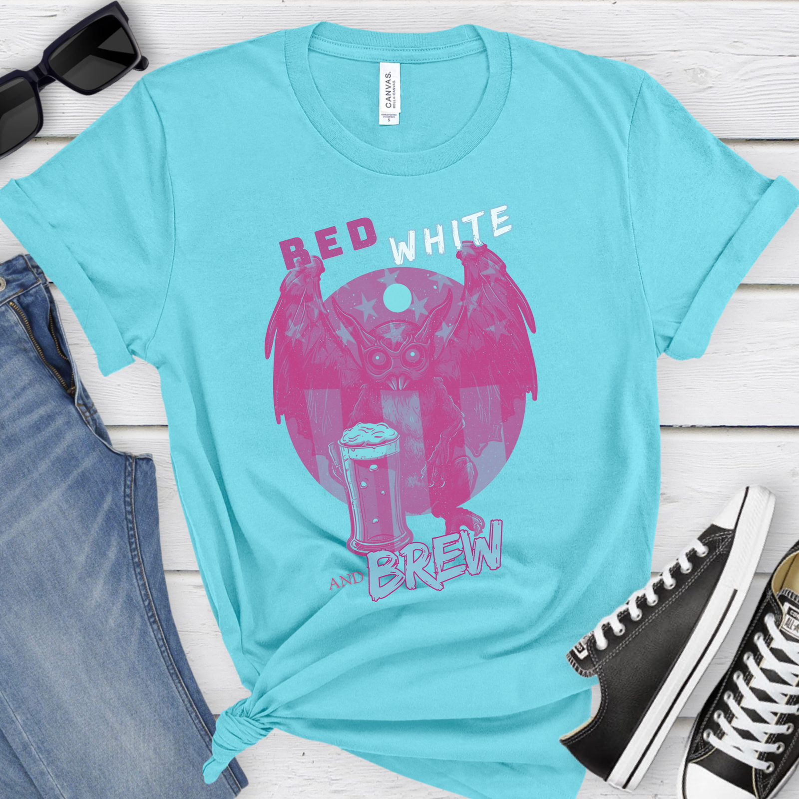 Modern Mothman Red, White, and Brew T-Shirt - Image 3