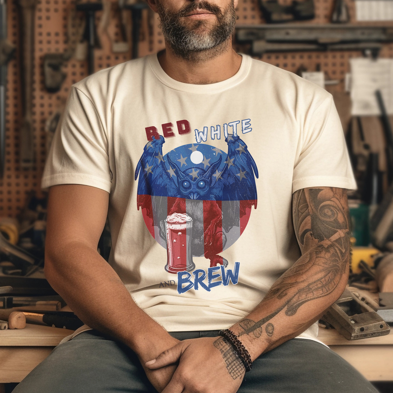 Classic Mothman Red, White, and Brew T-Shirt - Image 6