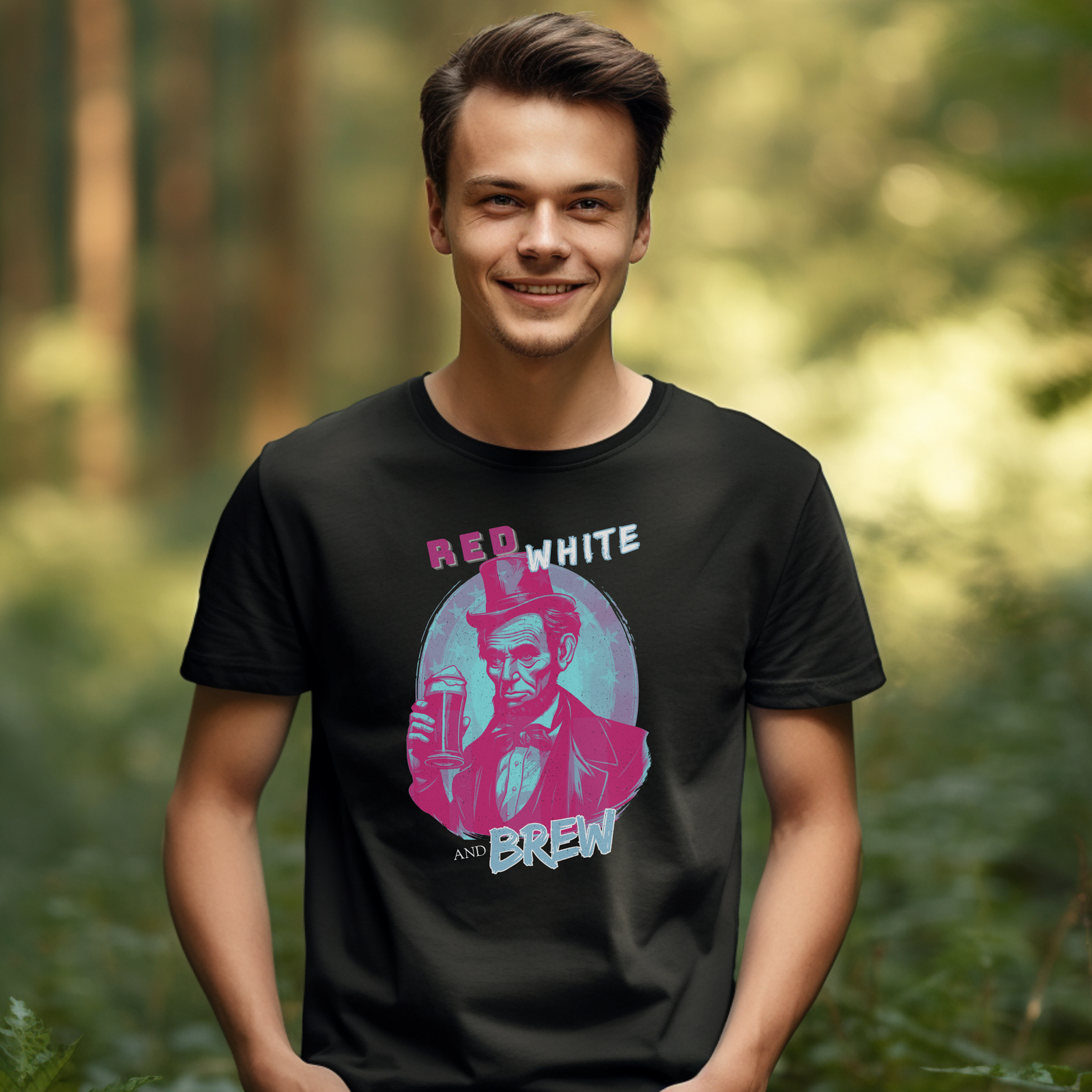 Modern Abe Lincoln Red, White, and Brew T-Shirt - Image 8