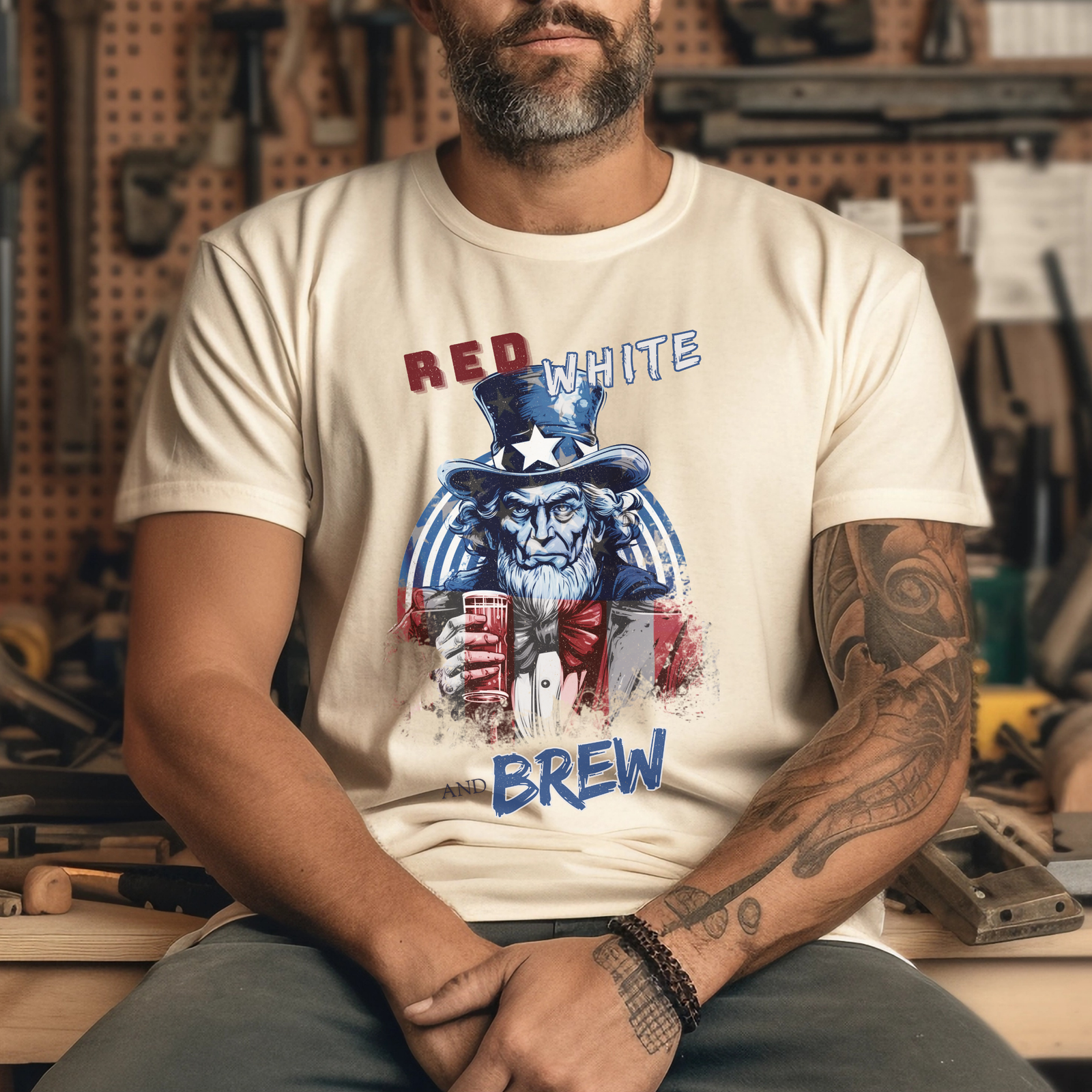 Classic Uncle Sam Red, White, and Brew T-Shirt - Image 6